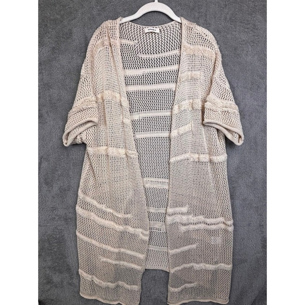 Adora Womens Beige Open Knit Mesh Textured Stripe Cardigan One Size CEJ3304